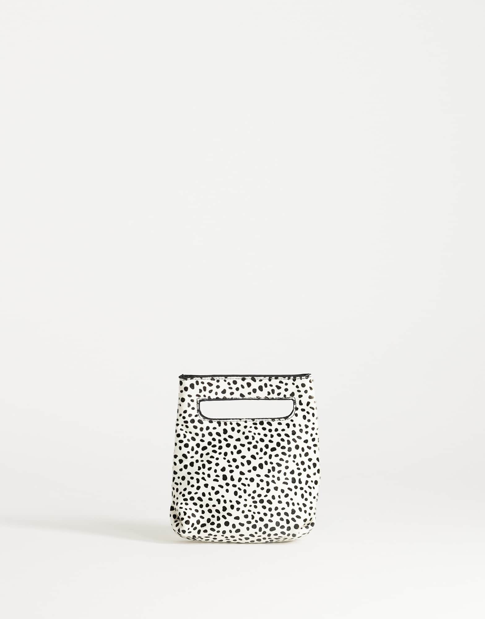 Topshop Stella hair on real leather small grab bag in dalmatian print