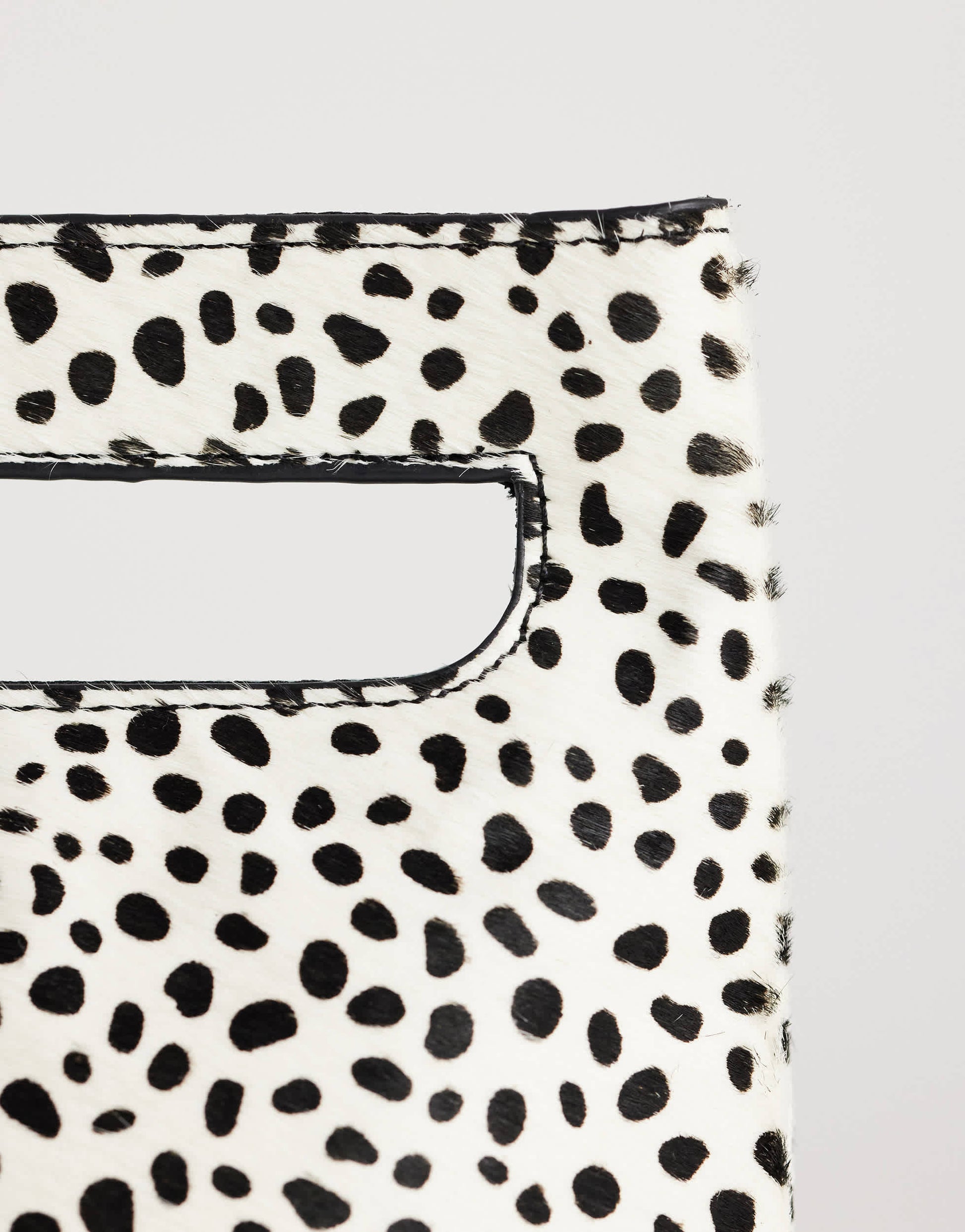 Topshop Stella hair on real leather small grab bag in dalmatian print