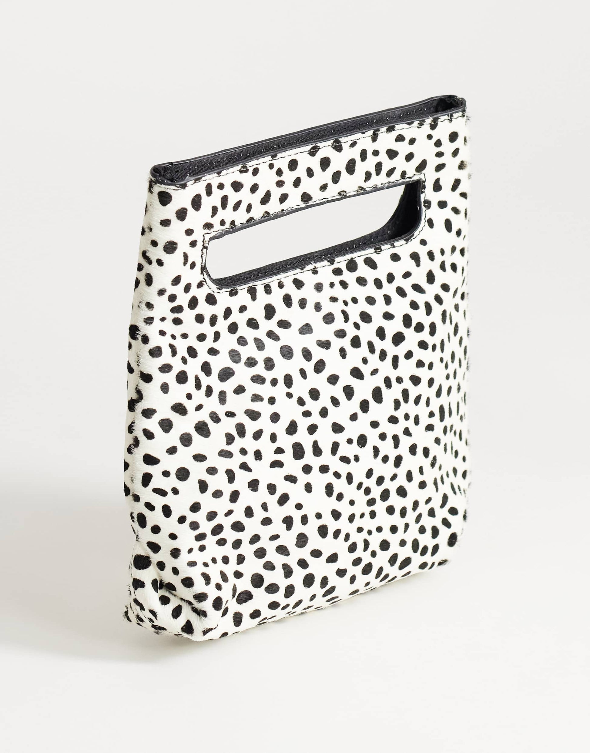 Topshop Stella hair on real leather small grab bag in dalmatian print