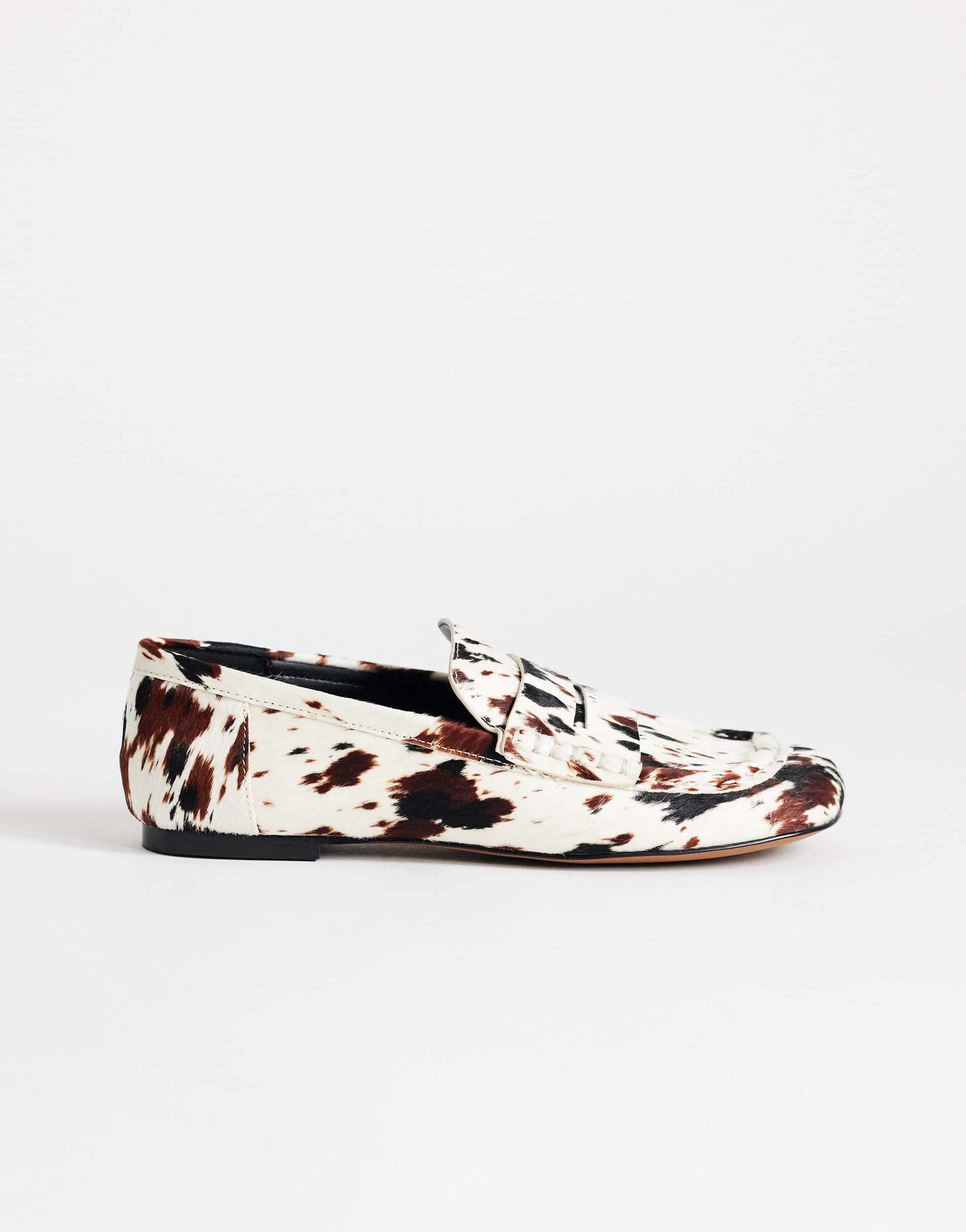 Topshop Daniel flat square toe loafer in animal print hair on real leather