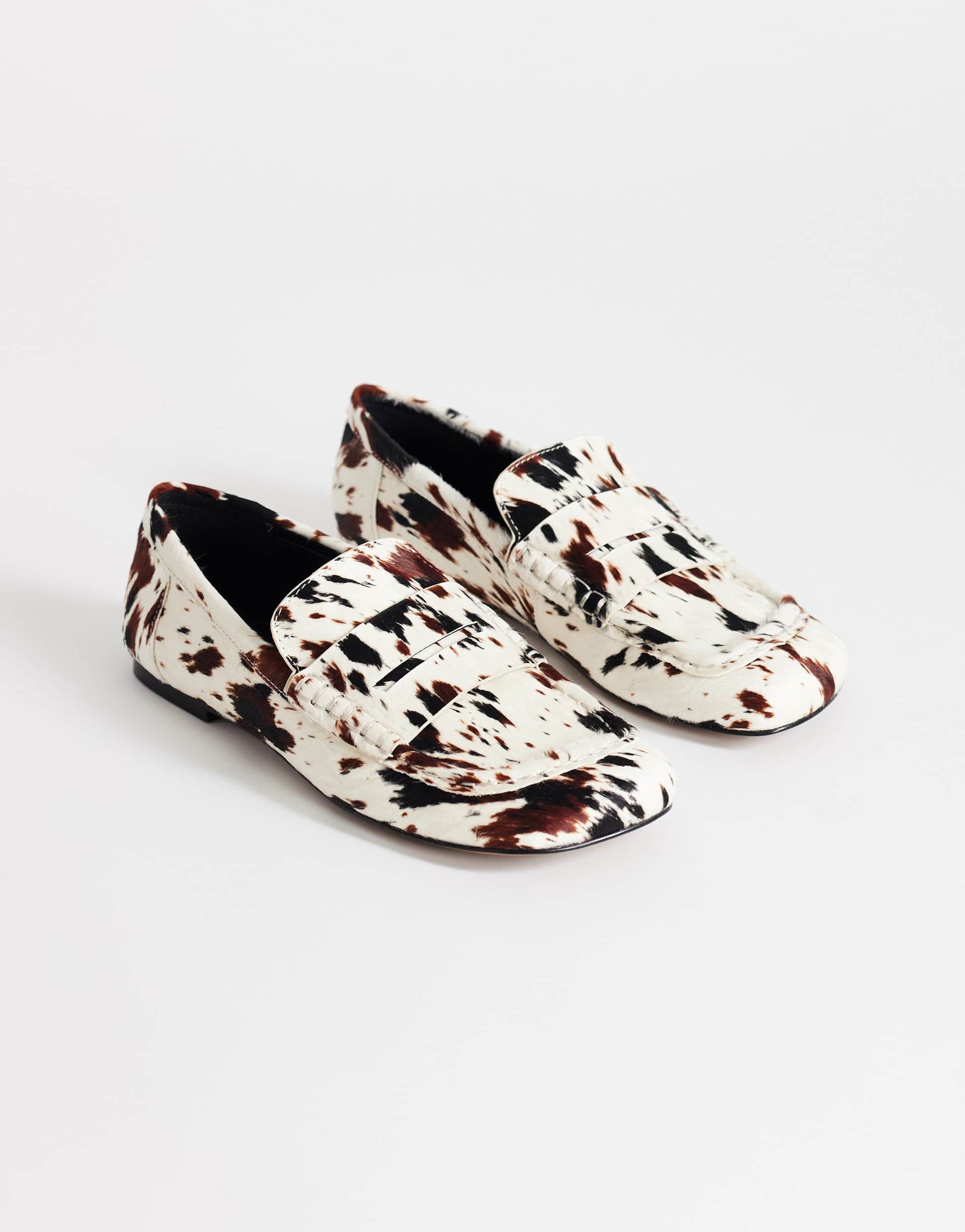 Topshop Daniel flat square toe loafer in animal print hair on real leather