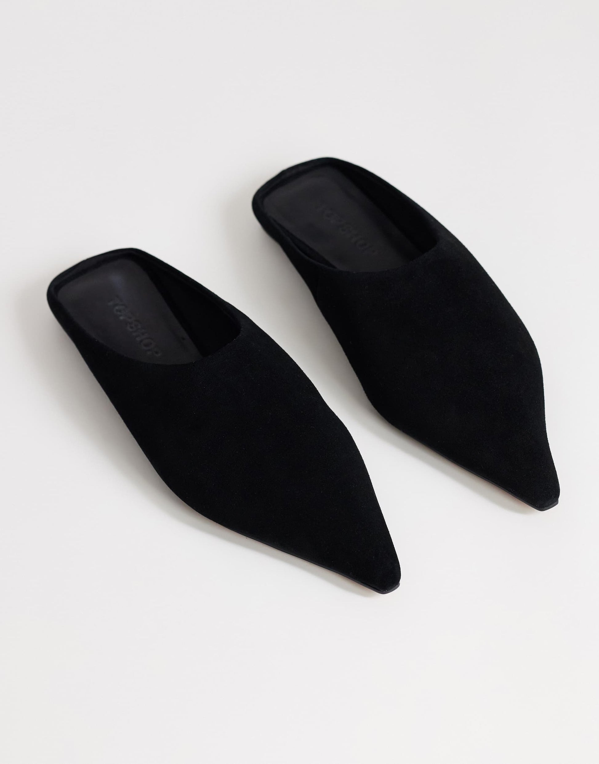 Topshop Dawn real suede flat pointed shoe in black
