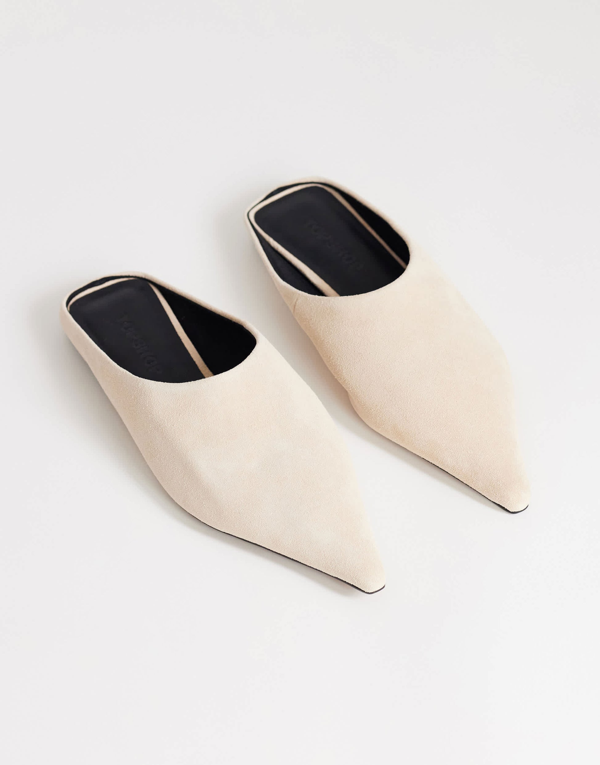 Topshop Dawn real suede flat pointed shoe in sand