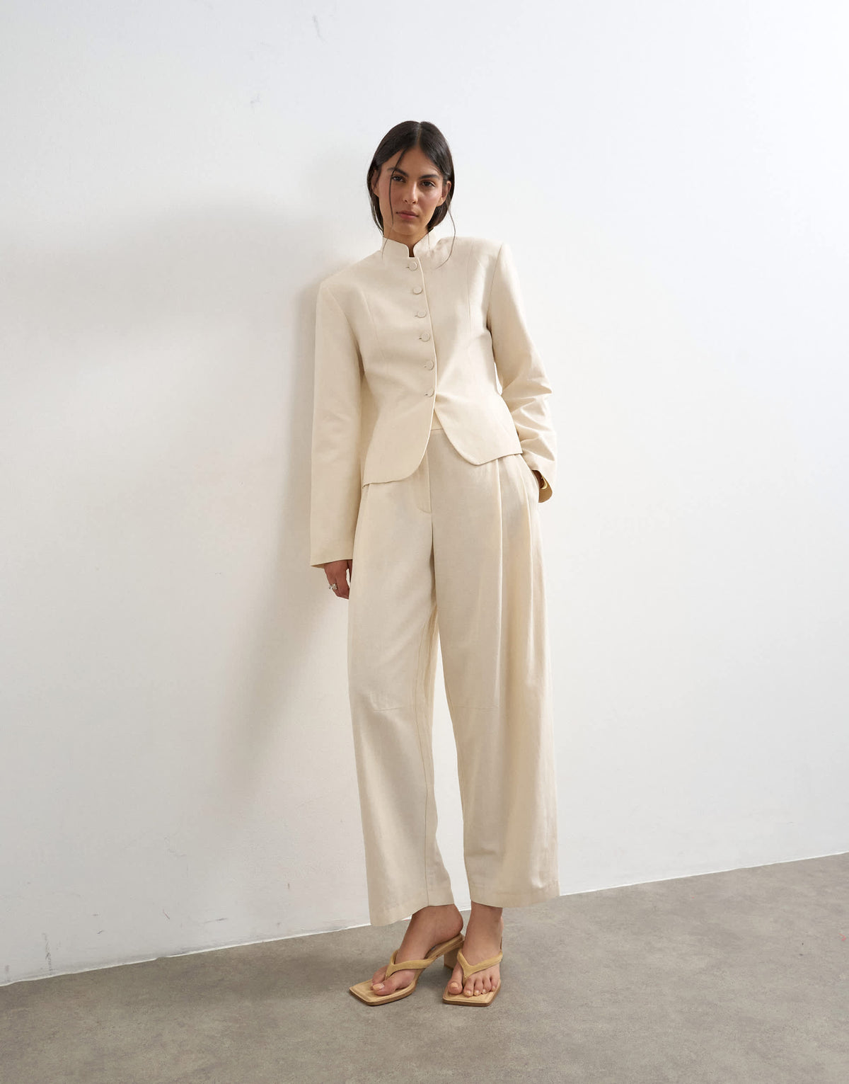 Topshop co ord crop barrel trouser in ecru
