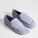Topshop Daniel real suede flat square toe loafer in blue