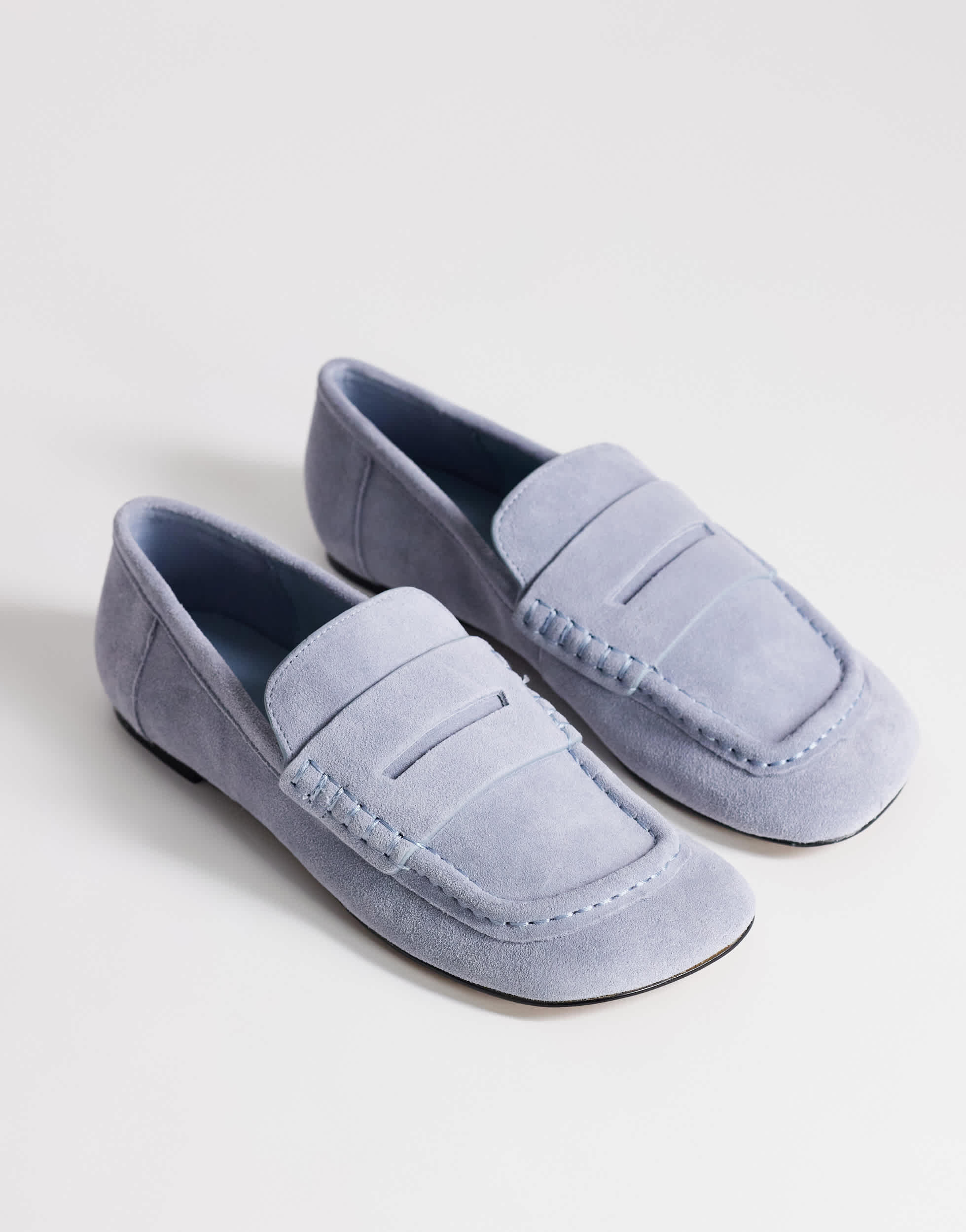 Topshop Daniel real suede flat square toe loafer in blue