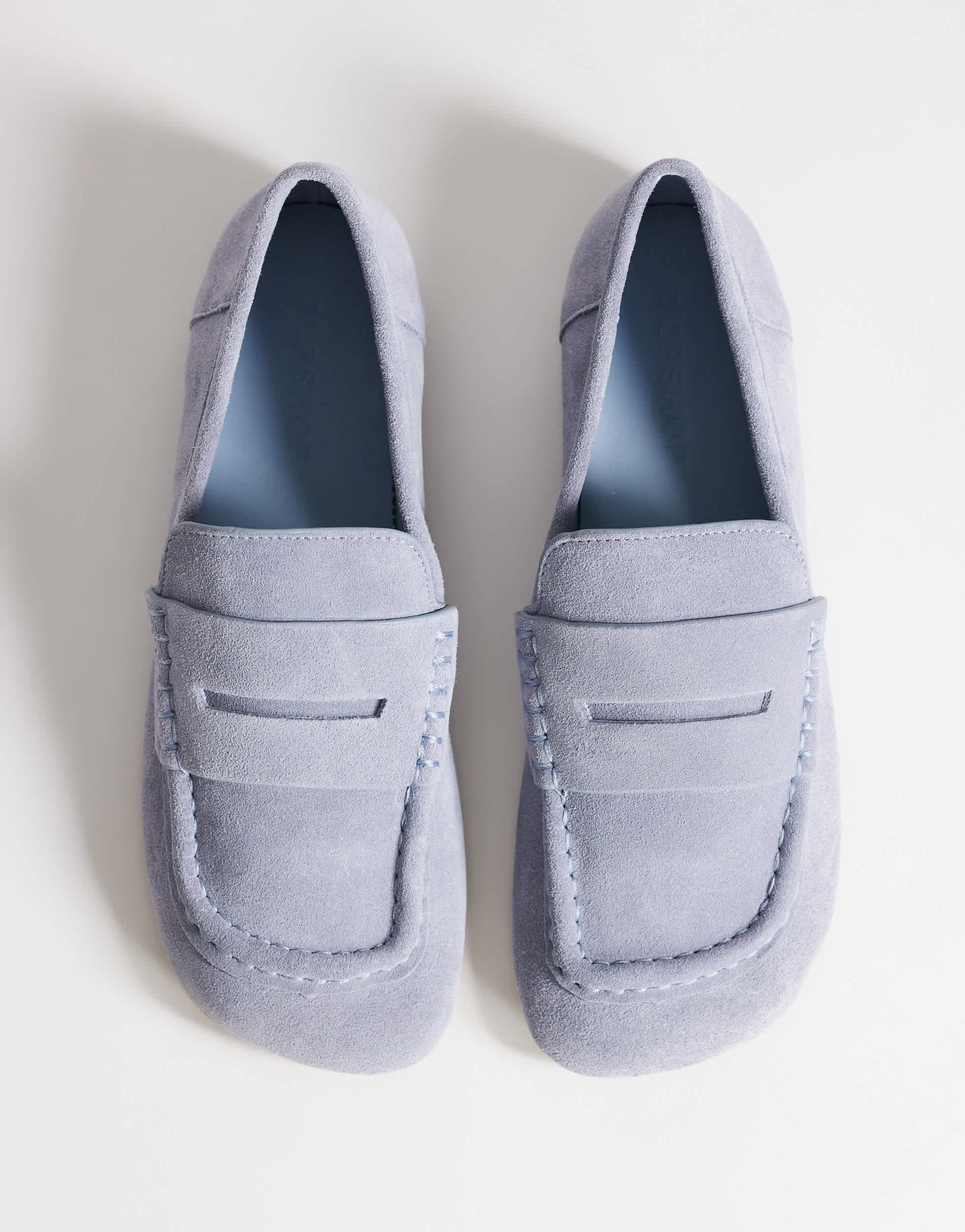 Topshop Daniel real suede flat square toe loafer in blue