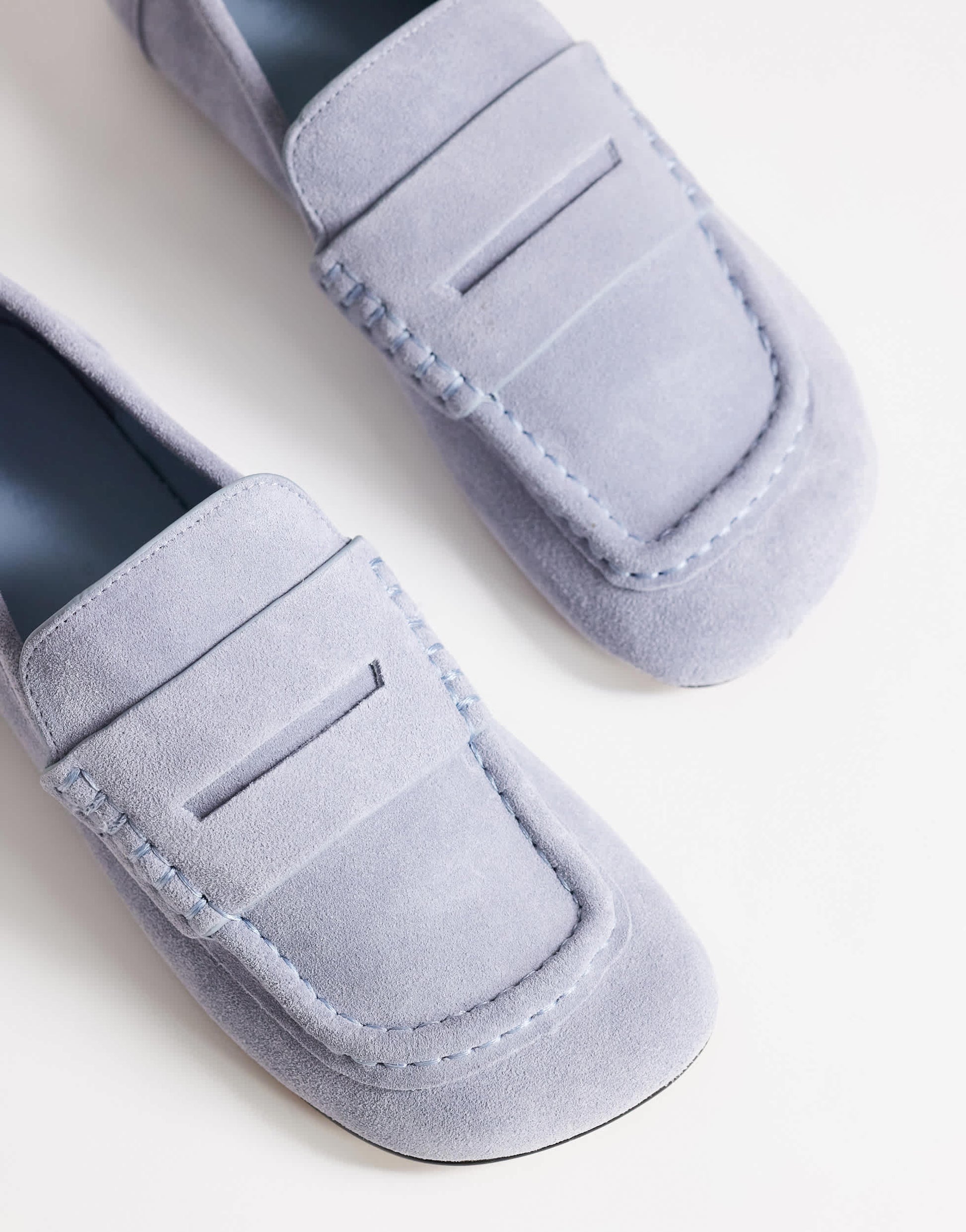 Topshop Daniel real suede flat square toe loafer in blue