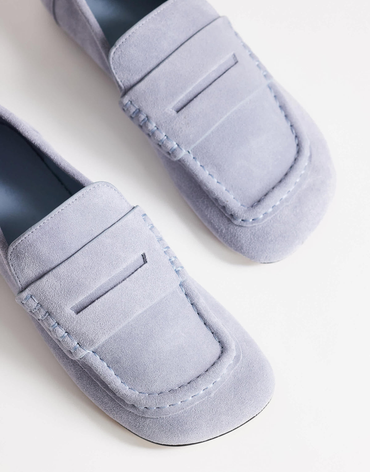 Topshop Daniel real suede flat square toe loafer in blue