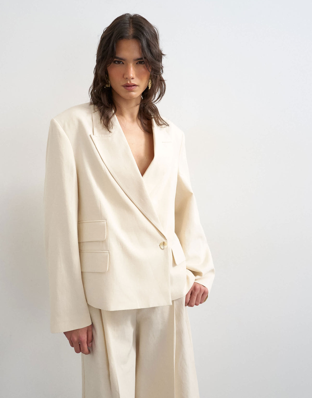 Topshop multipocket blazer in ecru
