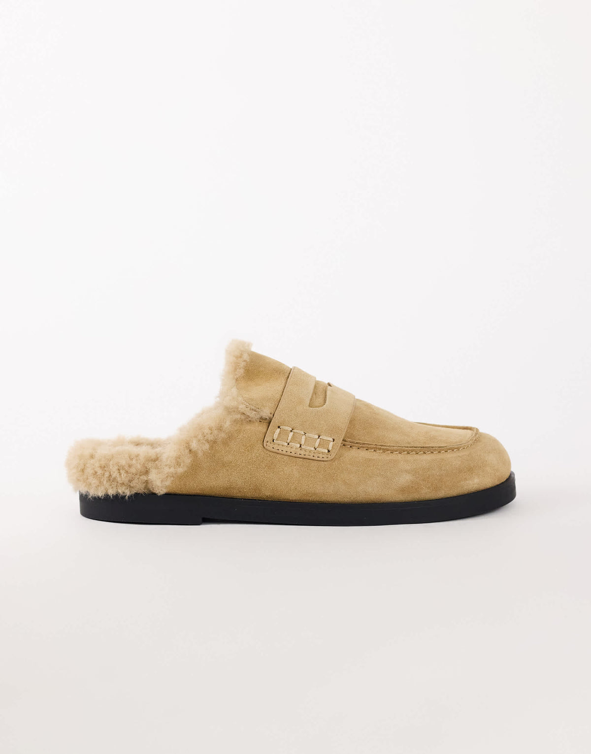 Topshop Addie real suede mule loafer with shearling in sand