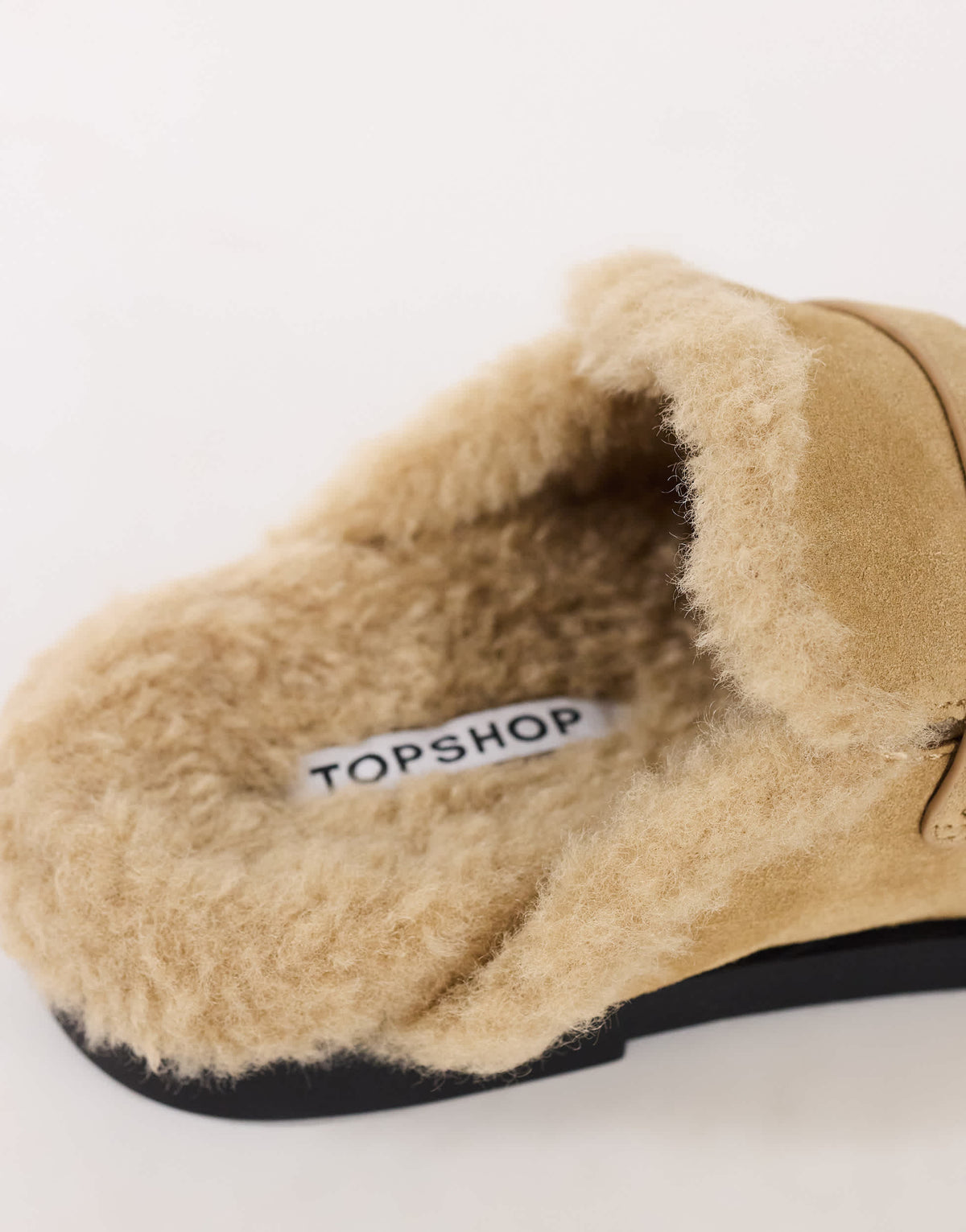 Topshop Addie real suede mule loafer with shearling in sand