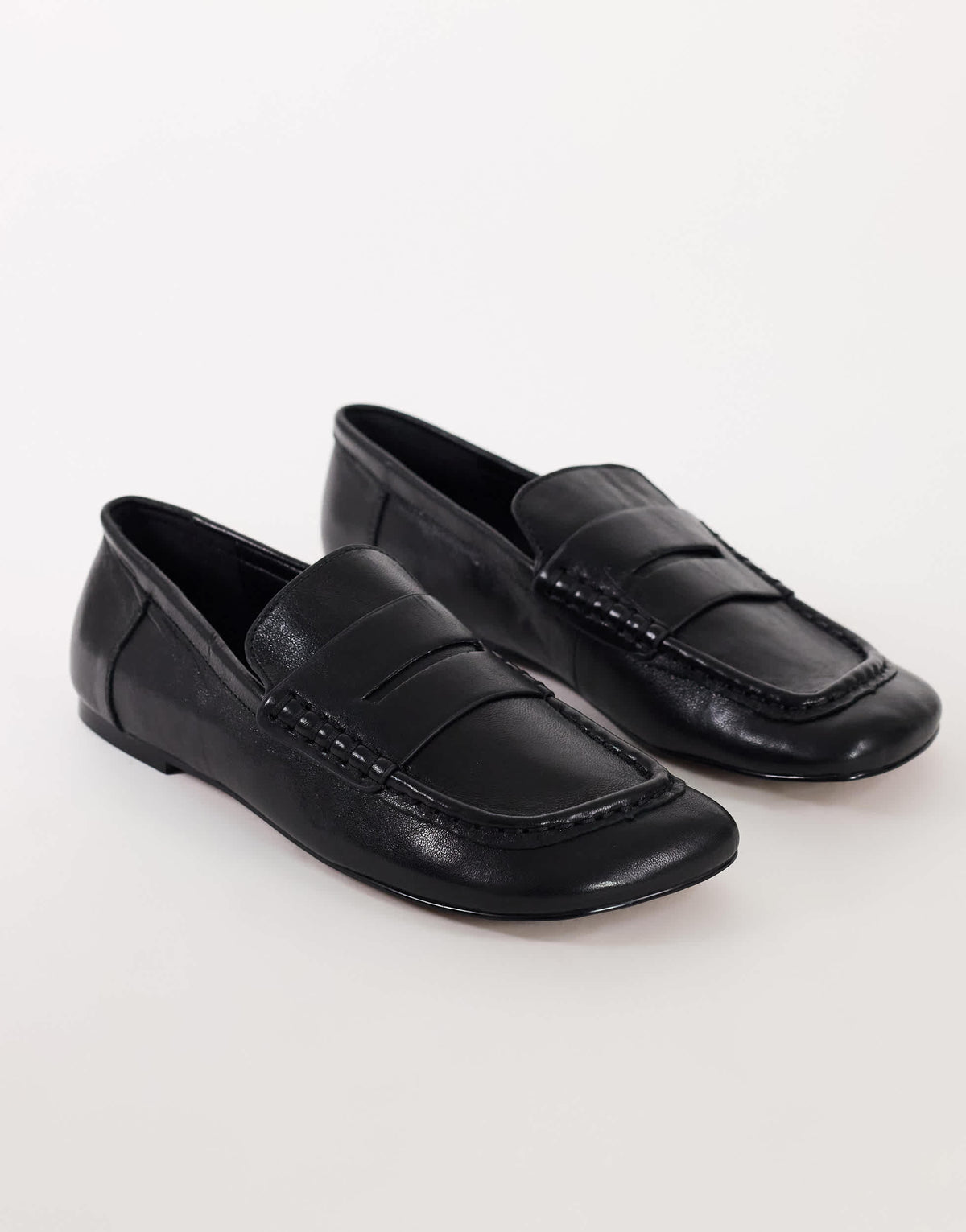Topshop Daniel real leather flat square toe loafer in black