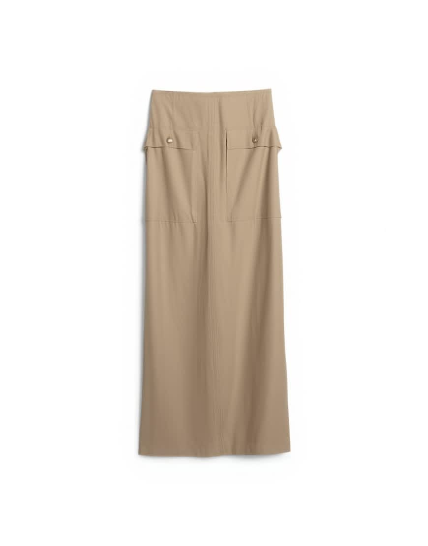 Topshop organza column maxi skirt with pockets in brown mink