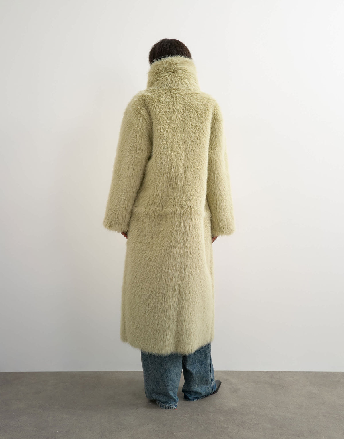 Topshop faux fur funnel neck detachable length coat in light green