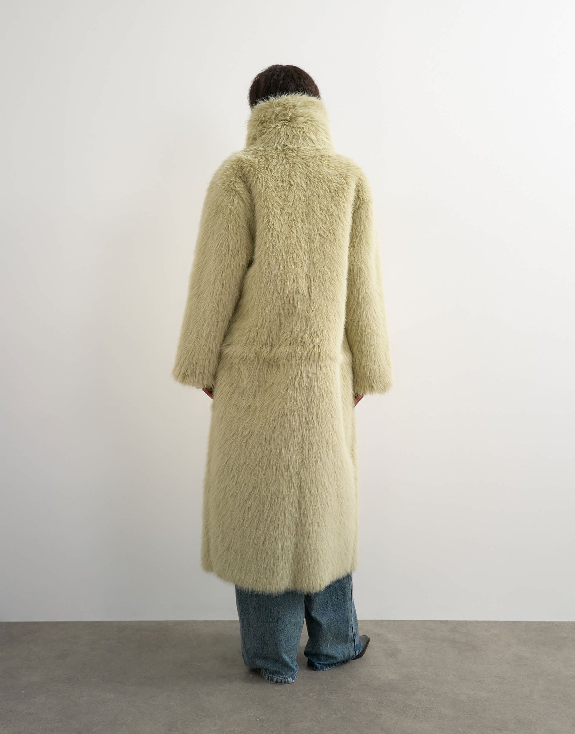Topshop faux fur funnel neck detachable length coat in light green