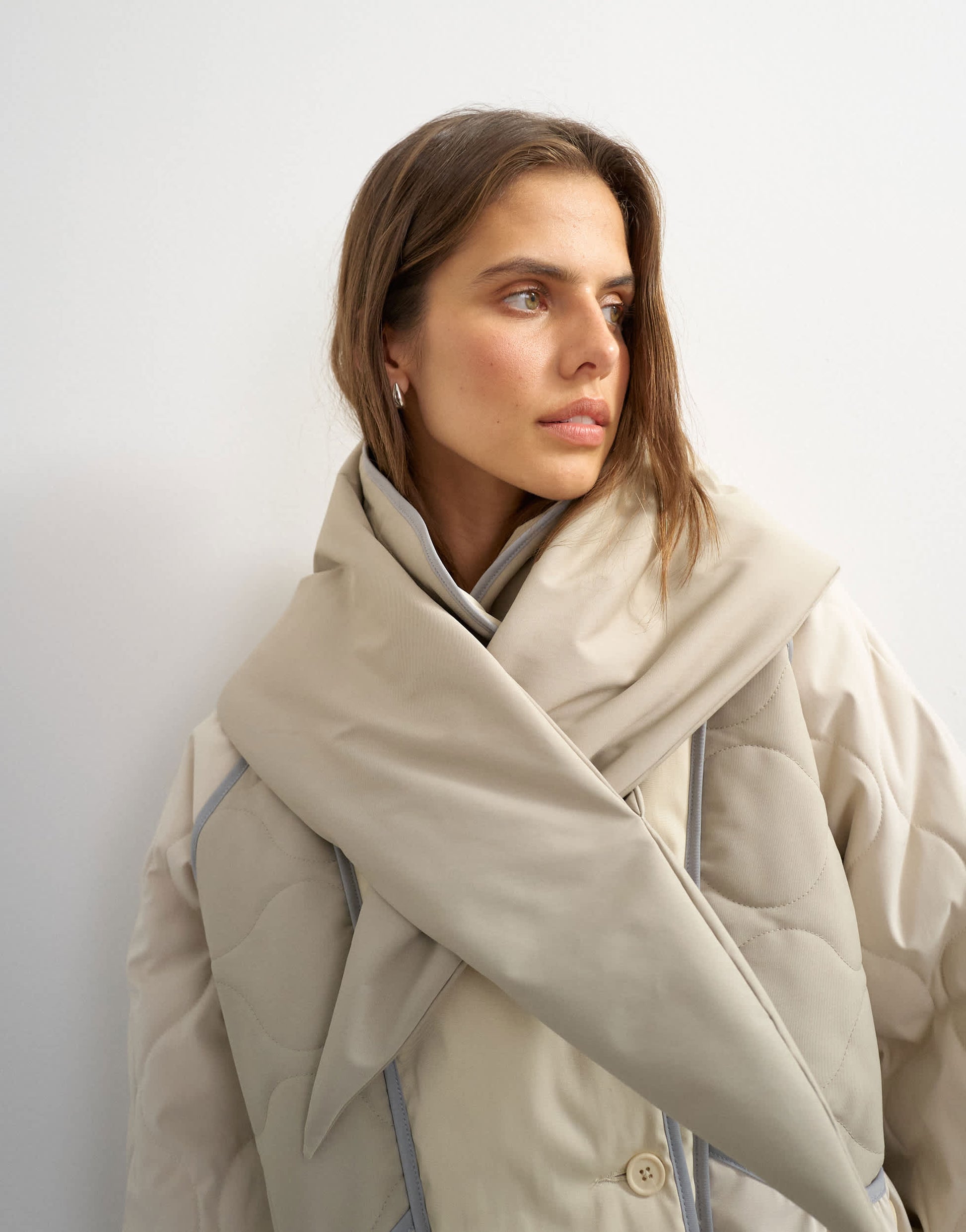 Topshop colour block patch liner with scarf in neutral