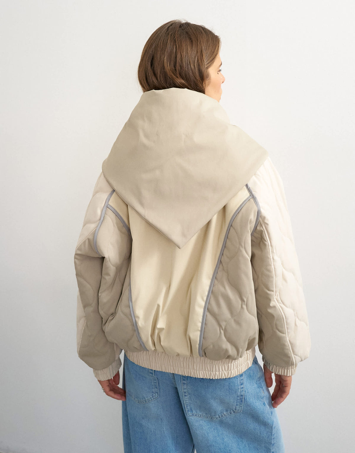 Topshop colour block patch liner with scarf in neutral