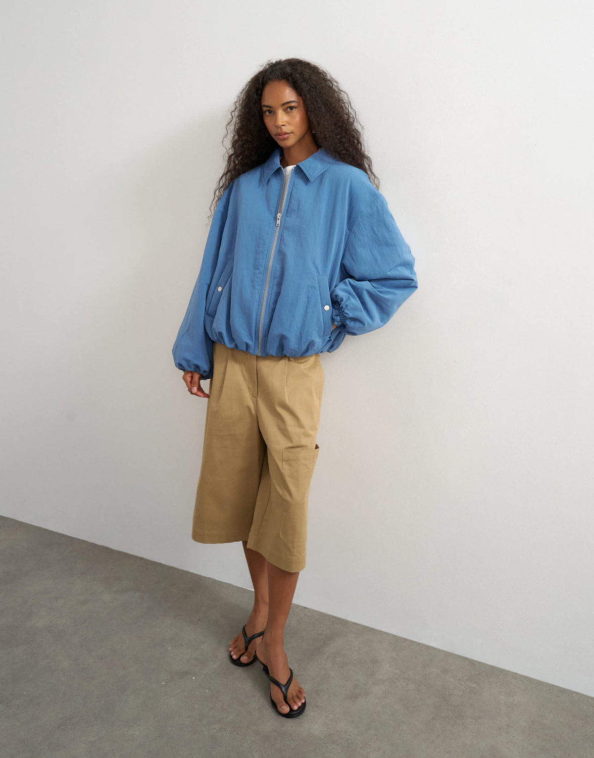 Topshop nylon bomber jacket in blue