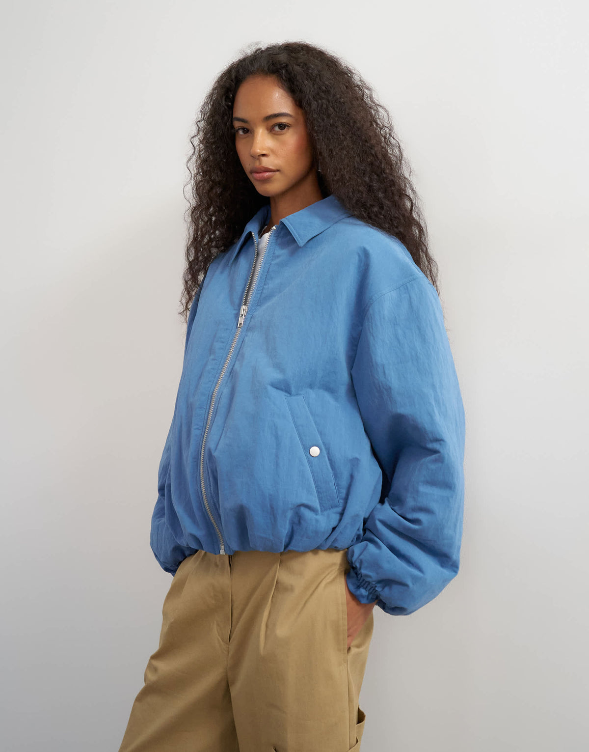 Topshop nylon bomber jacket in blue