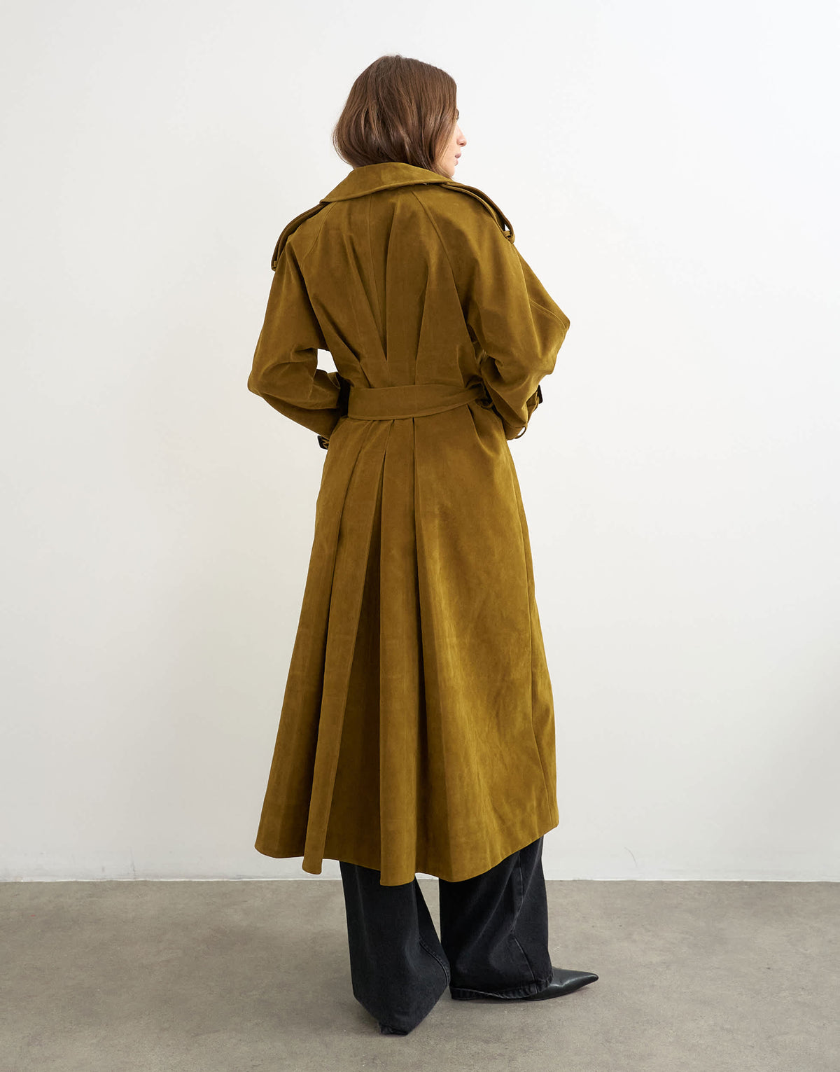 Topshop faux suede trench in mustard olive
