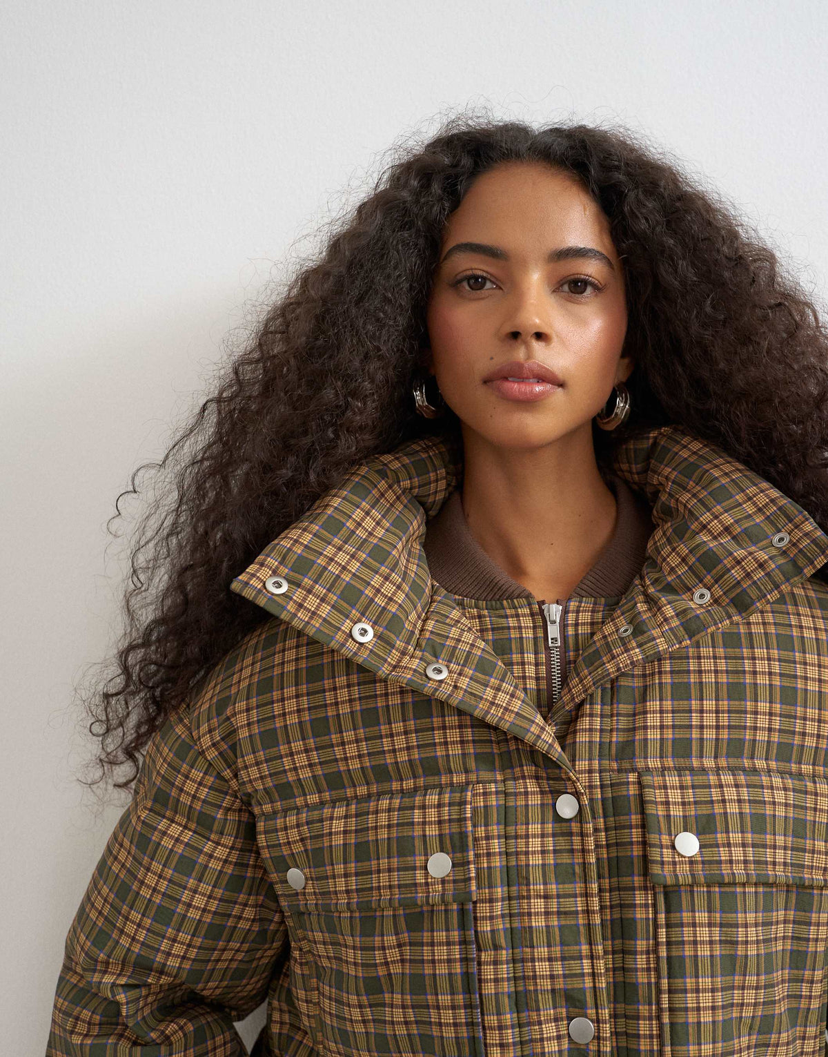 Topshop puffer jacket in green check