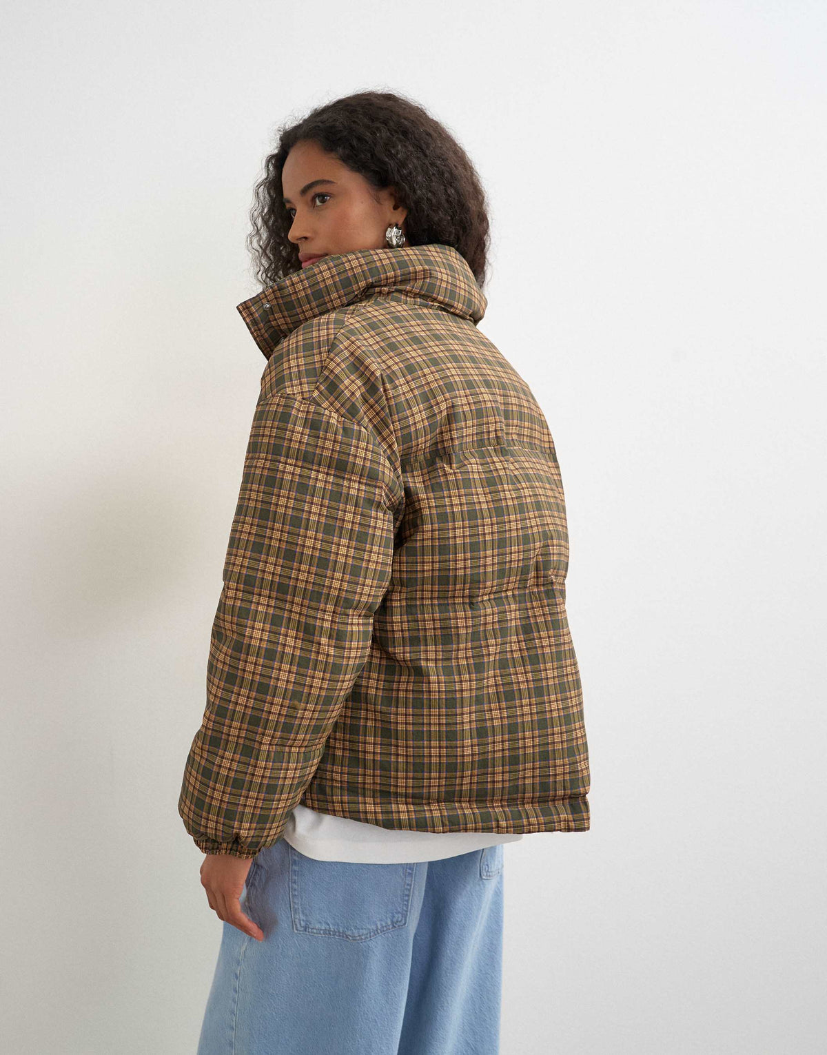 Topshop puffer jacket in green check