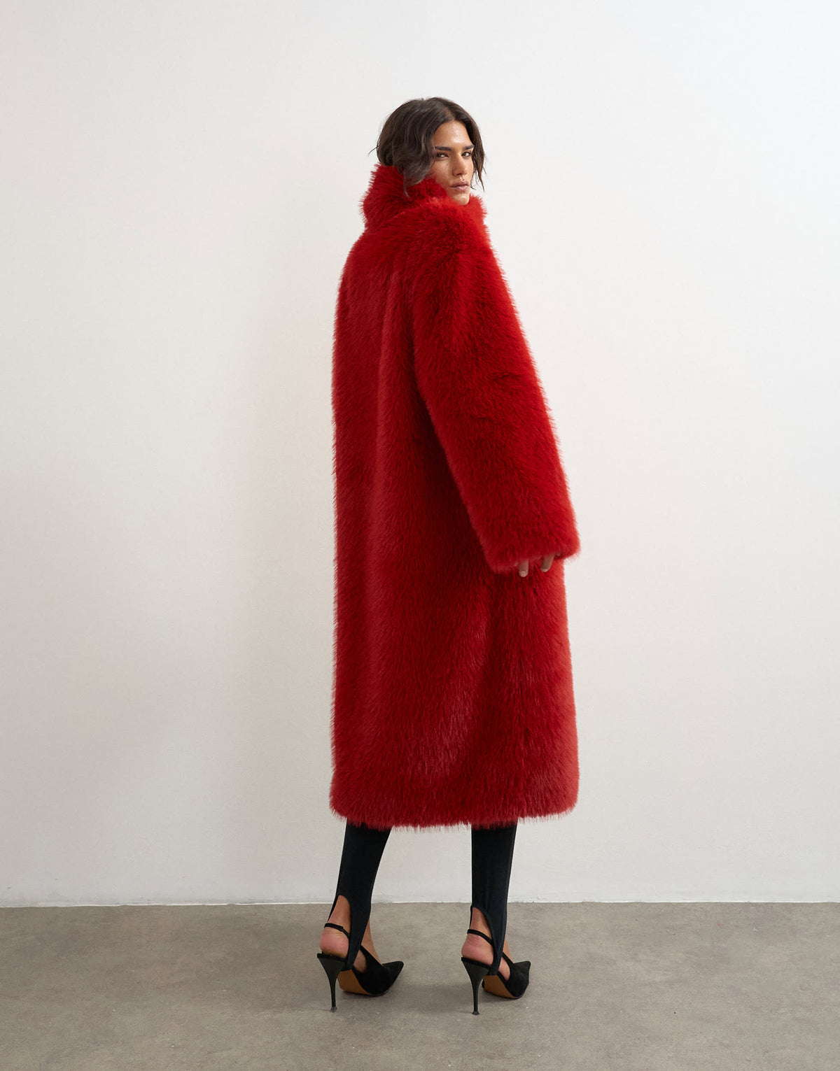 Topshop oversized faux fur longline coat in red