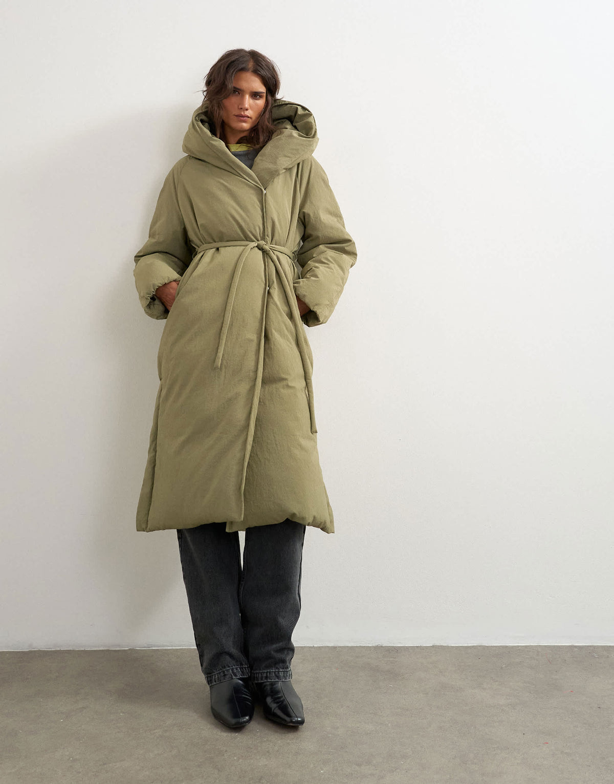 Topshop longline hooded puffer jacket in sage