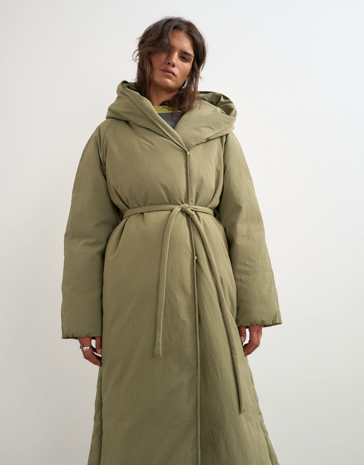 Topshop longline hooded puffer jacket in sage