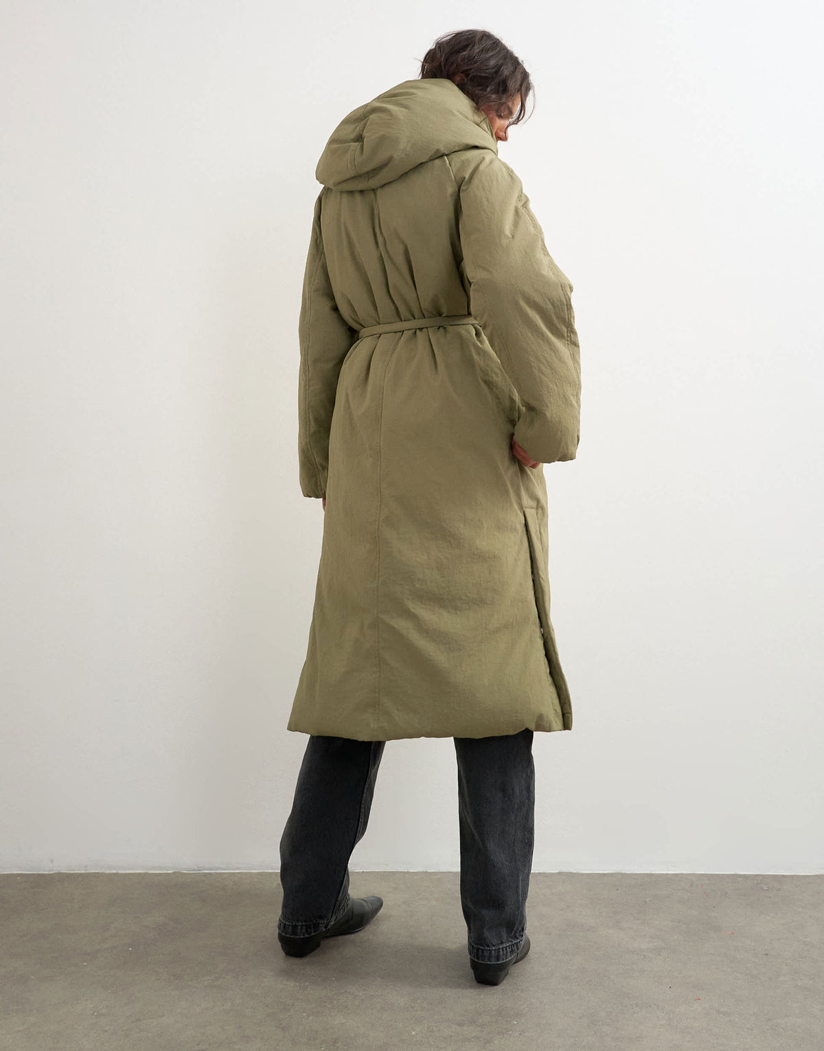 Topshop longline hooded puffer jacket in sage