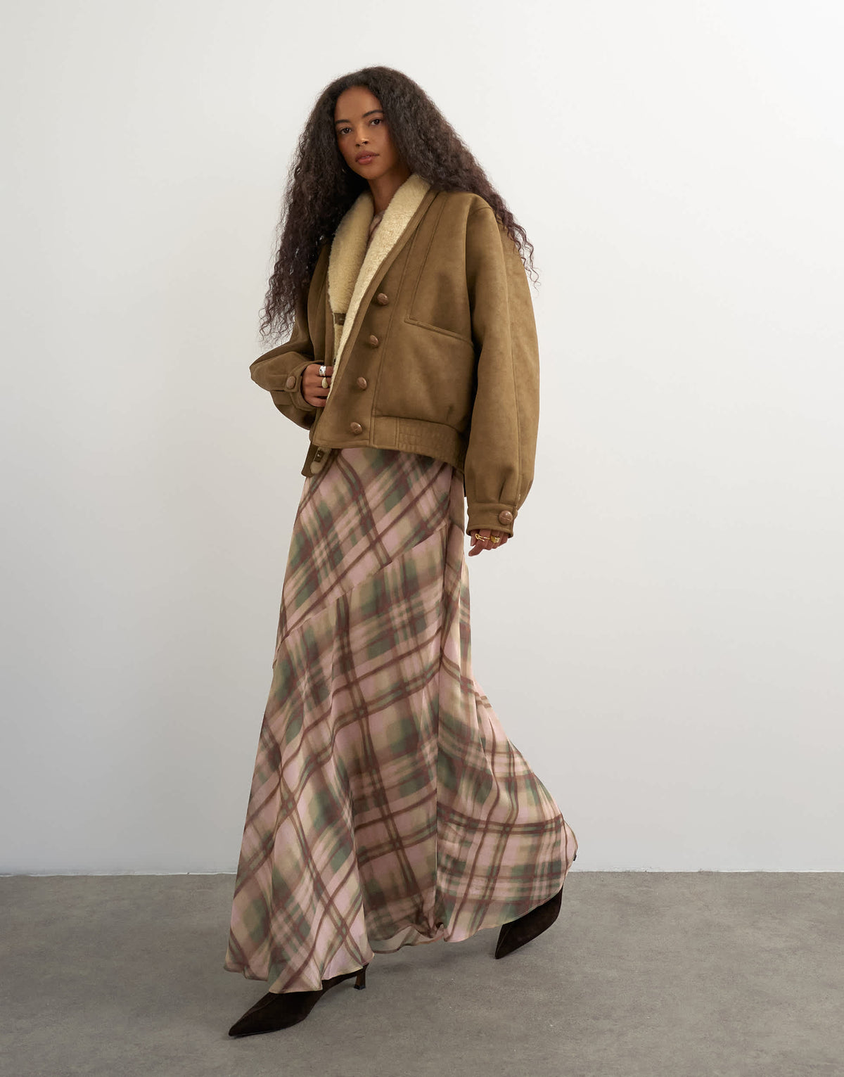 Topshop bonded shearling shawl collar in tan