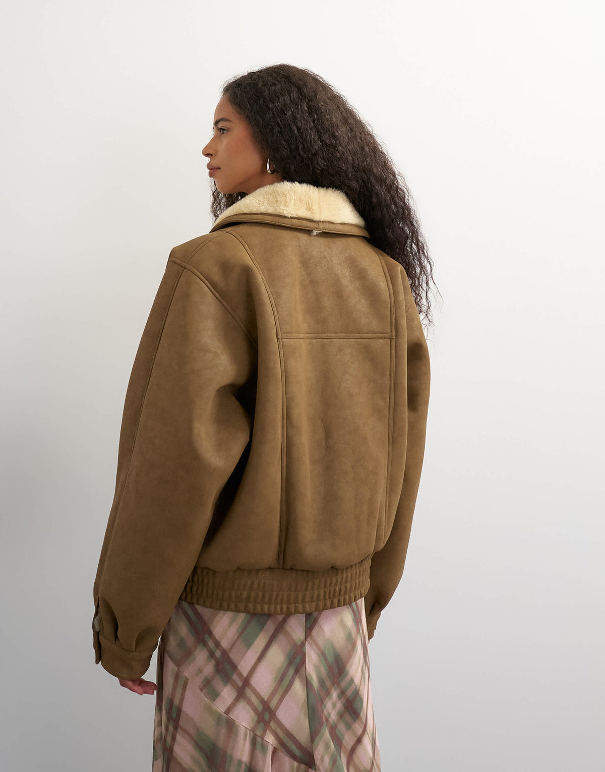 Topshop bonded shearling shawl collar in tan