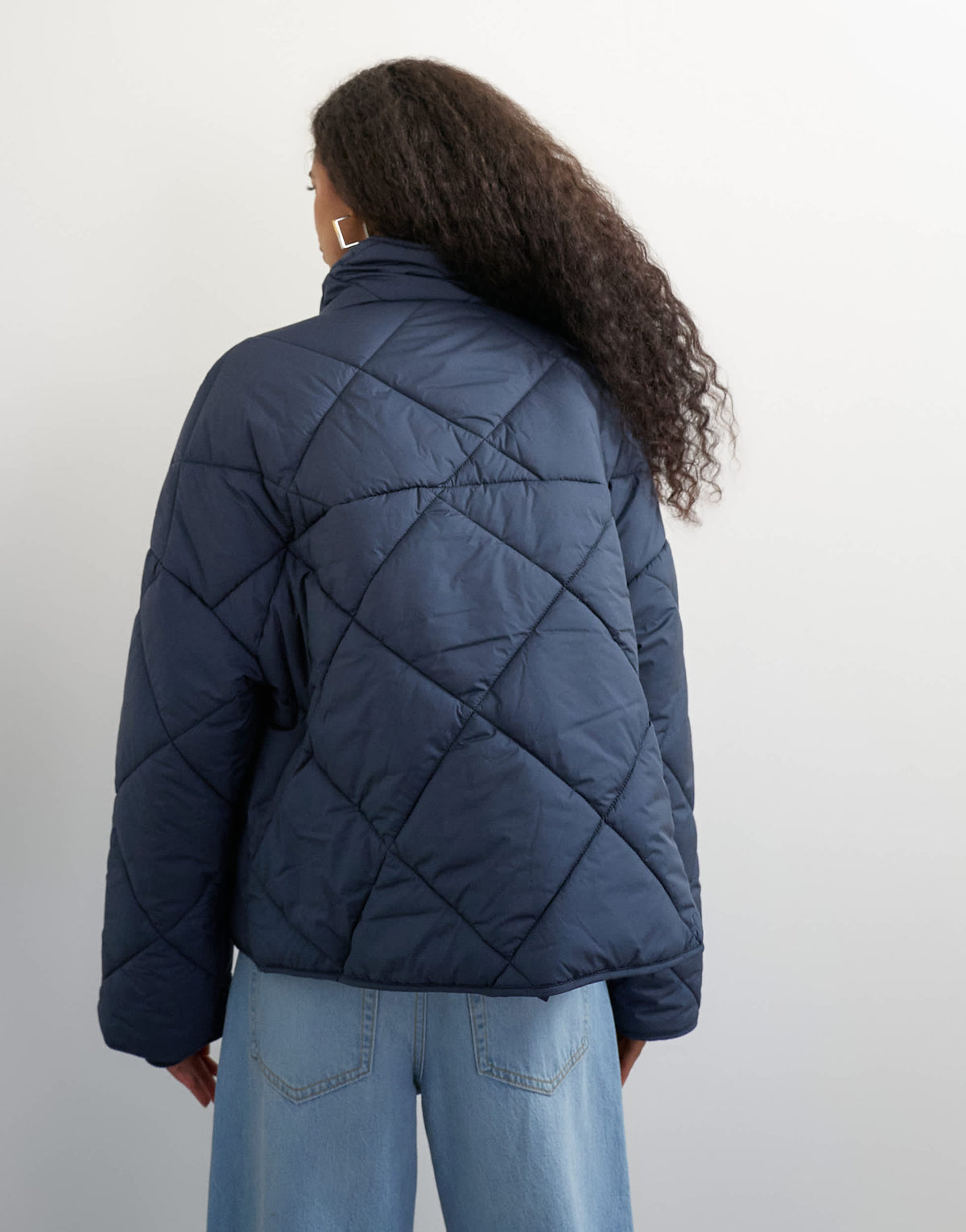 Topshop quilted button through puffer jacket in navy