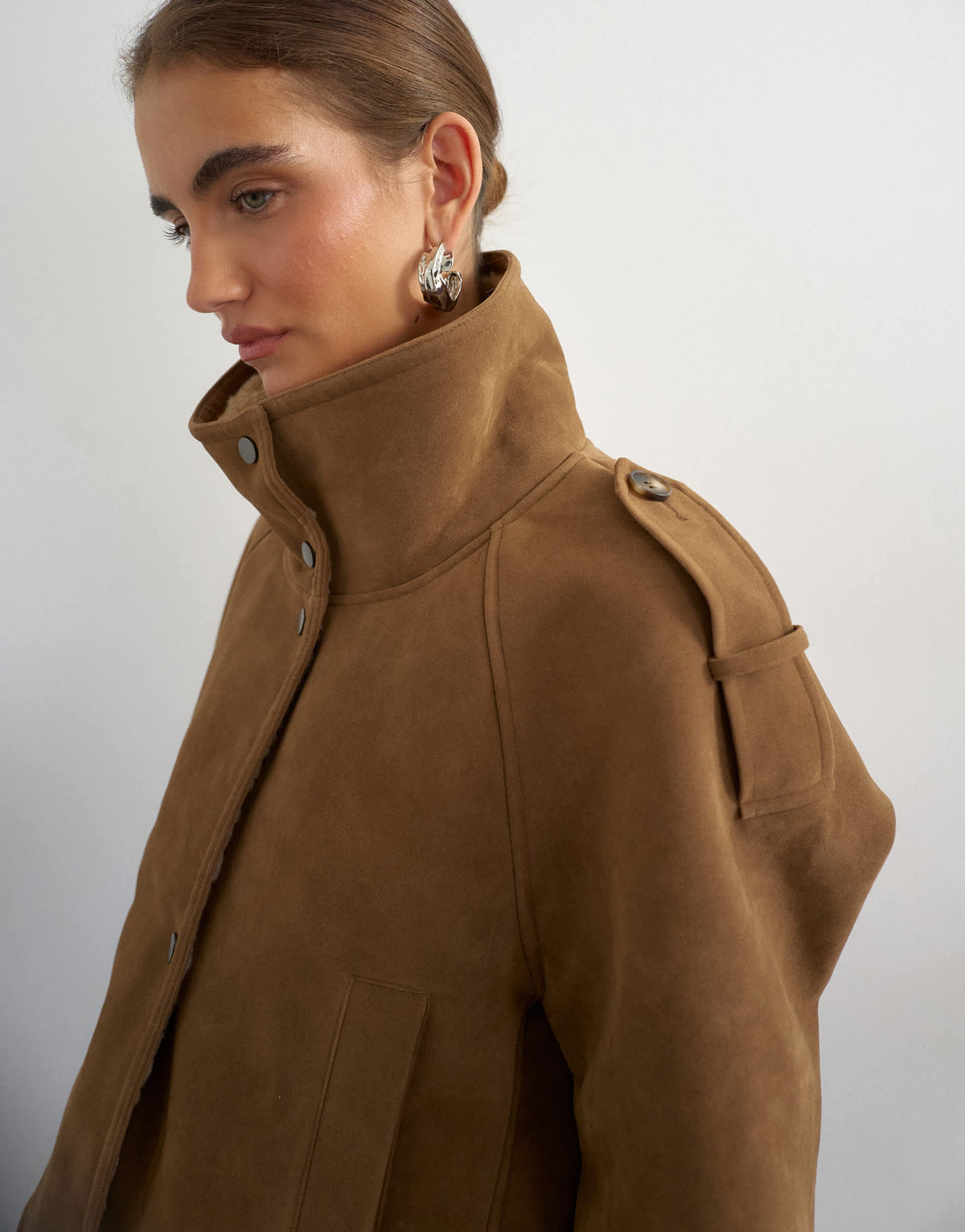 Topshop shearling double breasted short biker in tan