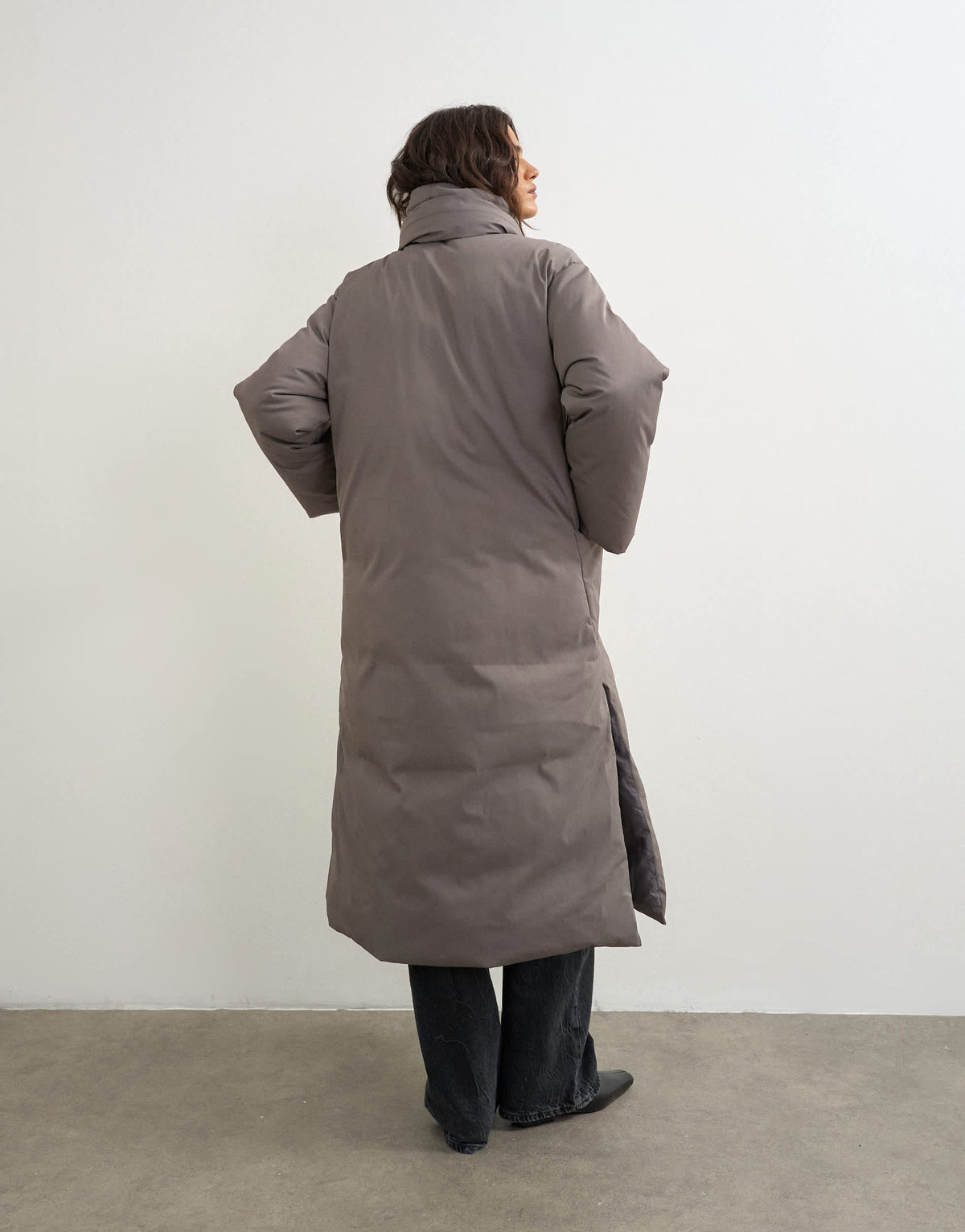 Topshop pillow scarf longline puffer jacket in taupe