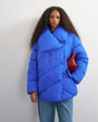 Topshop funnel neck mid length puffer jacket in blue