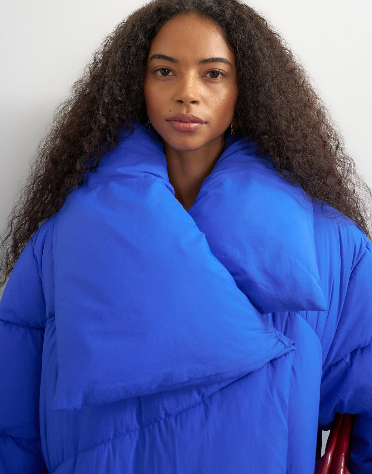 Topshop funnel neck mid length puffer jacket in blue
