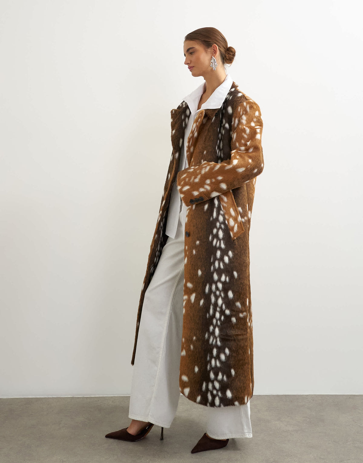 Topshop formal longline single breasted coat in deer print