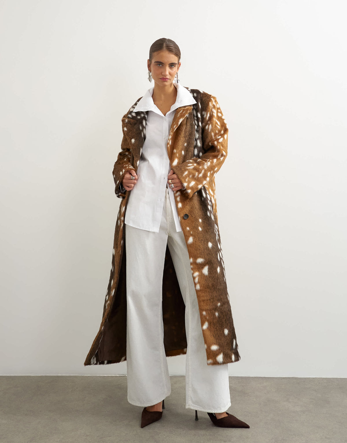 Topshop formal longline single breasted coat in deer print