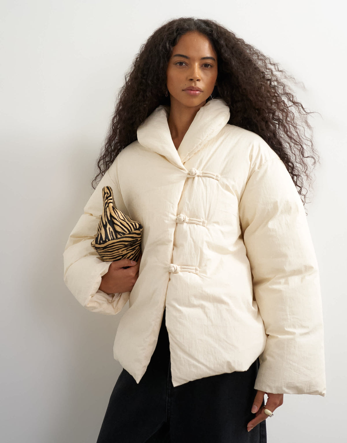 Topshop pillow removable scarf puffer jacket in ecru