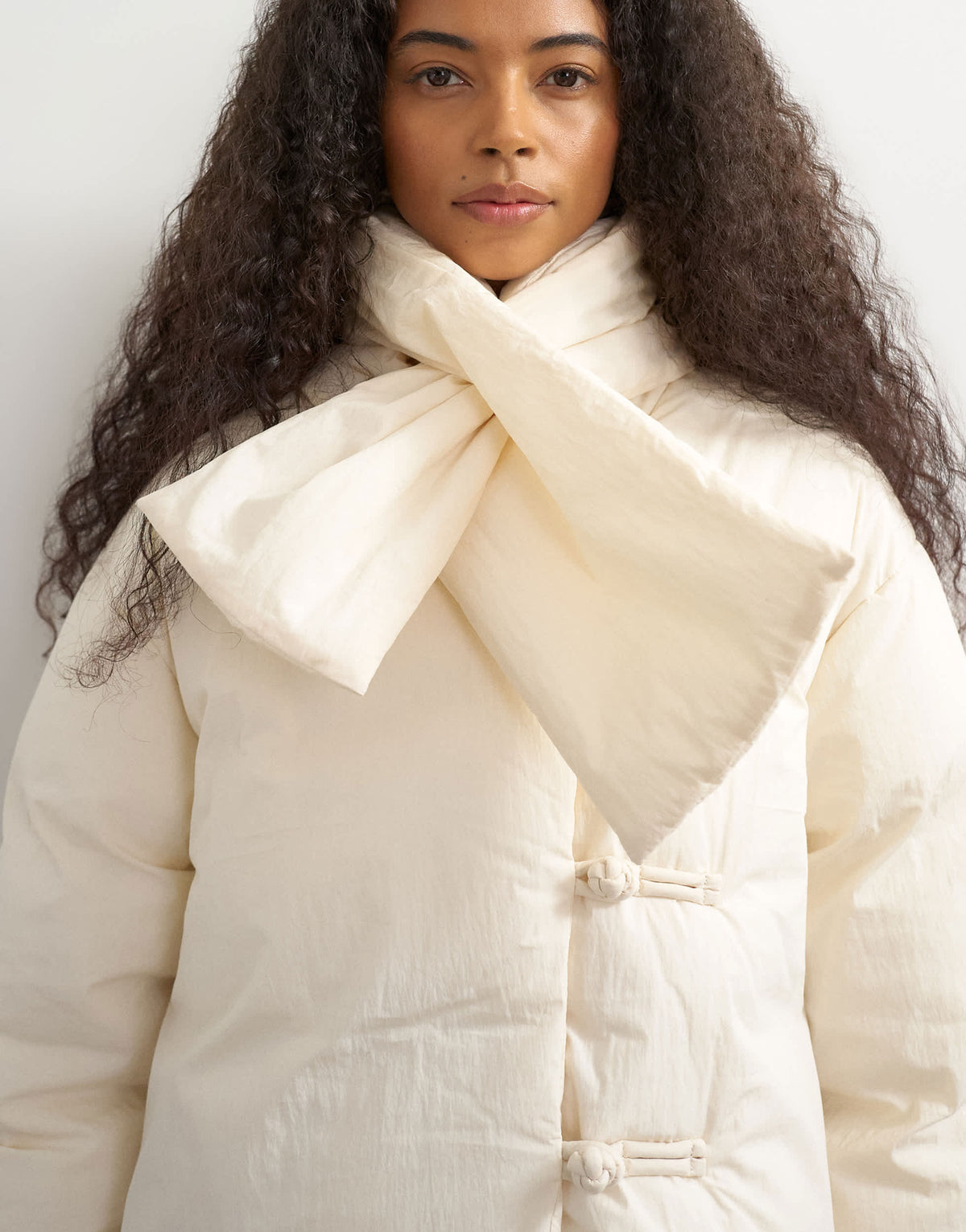 Topshop pillow scarf puffer jacket in ecru