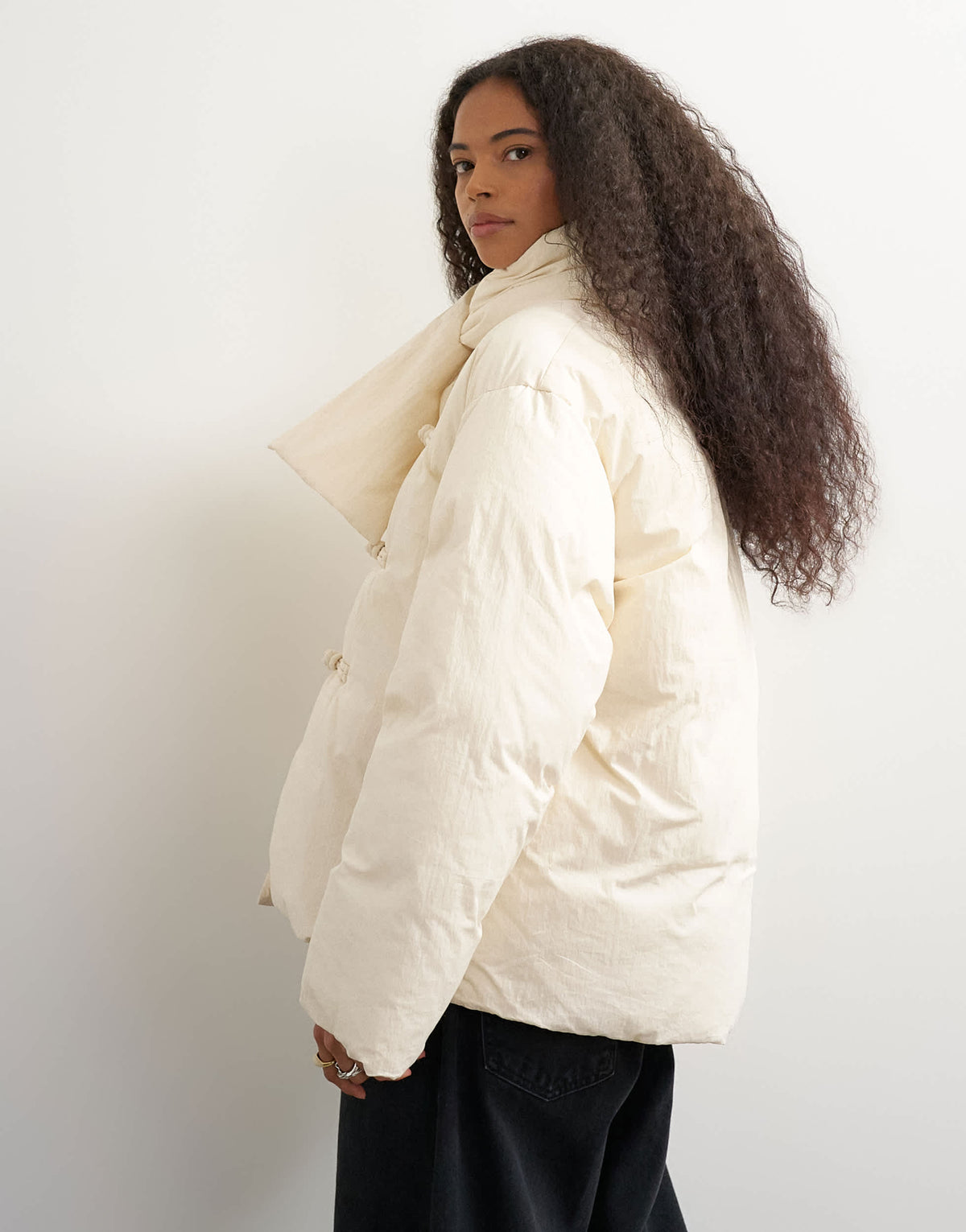 Topshop pillow scarf puffer jacket in ecru