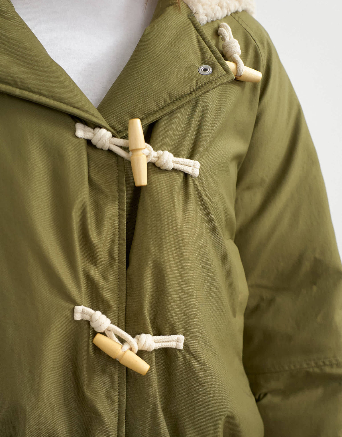 Topshop toggle borg collar short puffer jacket in khaki
