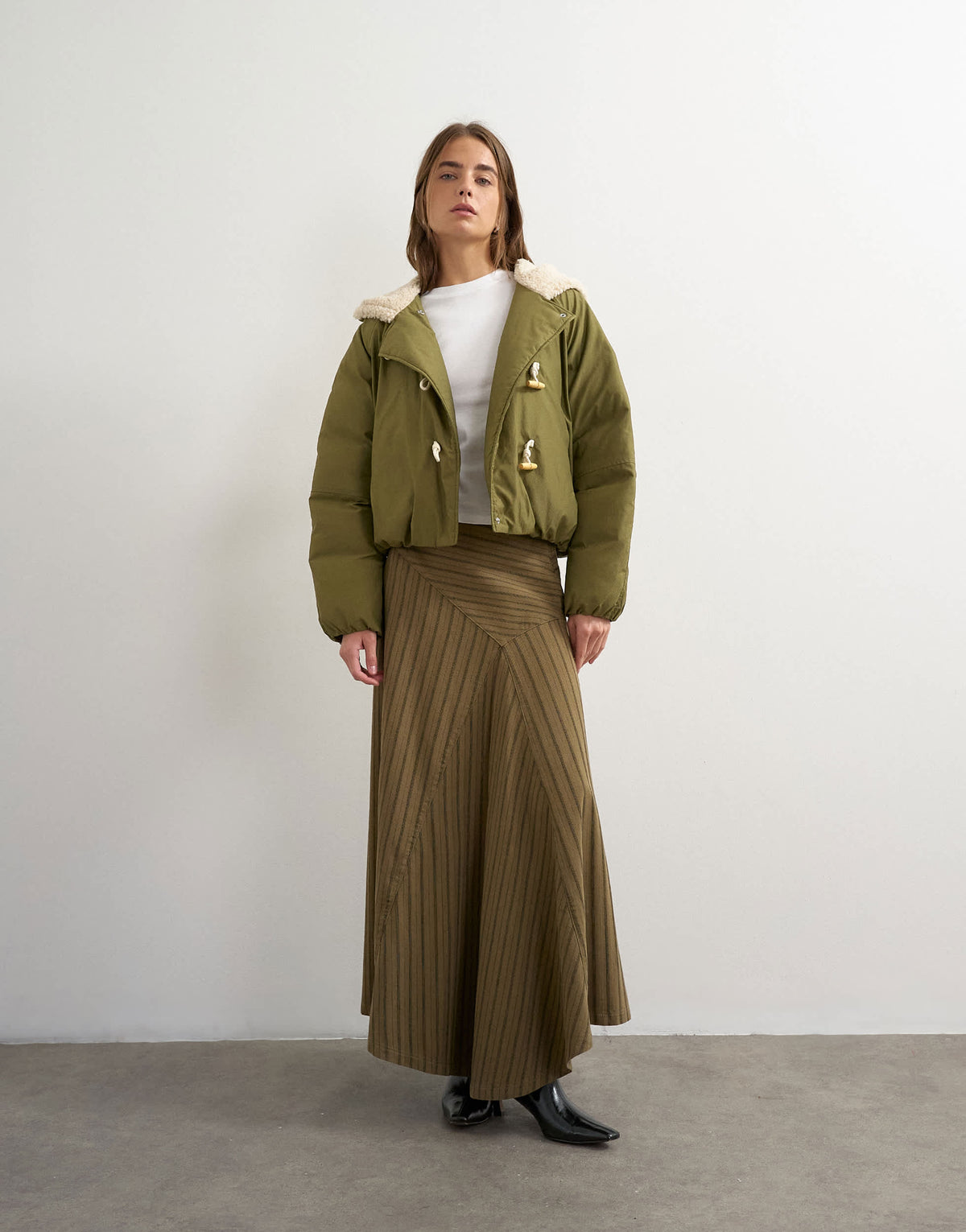 Topshop toggle borg collar short puffer jacket in khaki