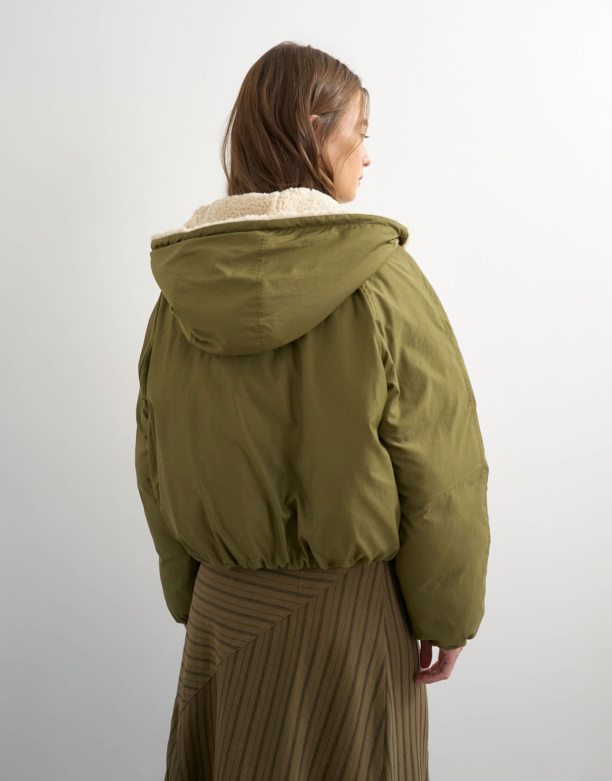 Topshop toggle borg collar short puffer jacket in khaki
