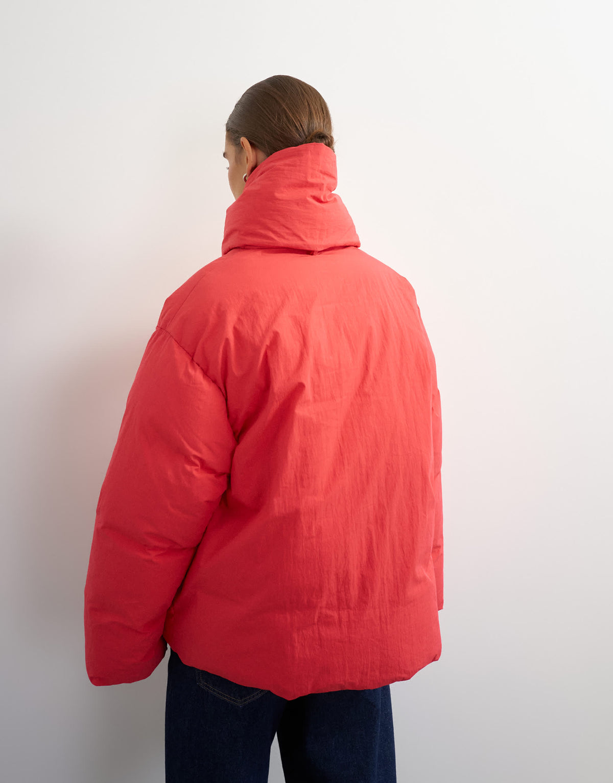 Topshop pillow removable scarf puffer jacket in red