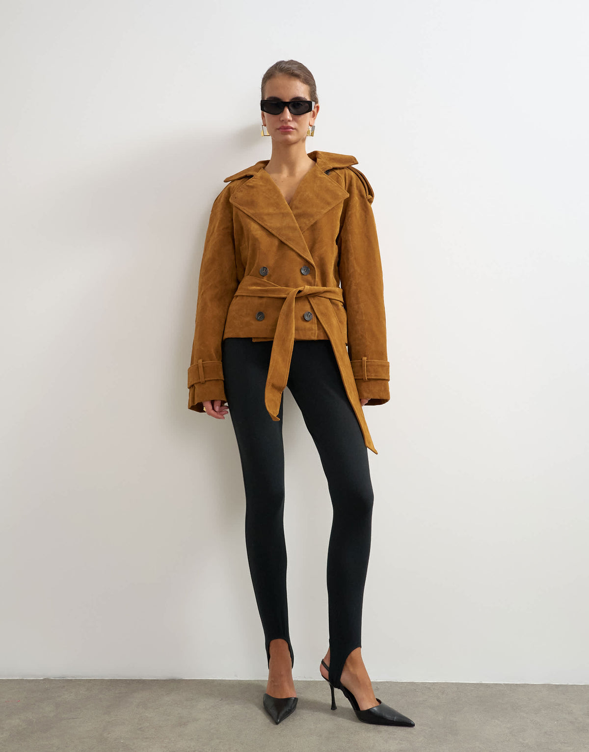Topshop faux suede belted trench in tan
