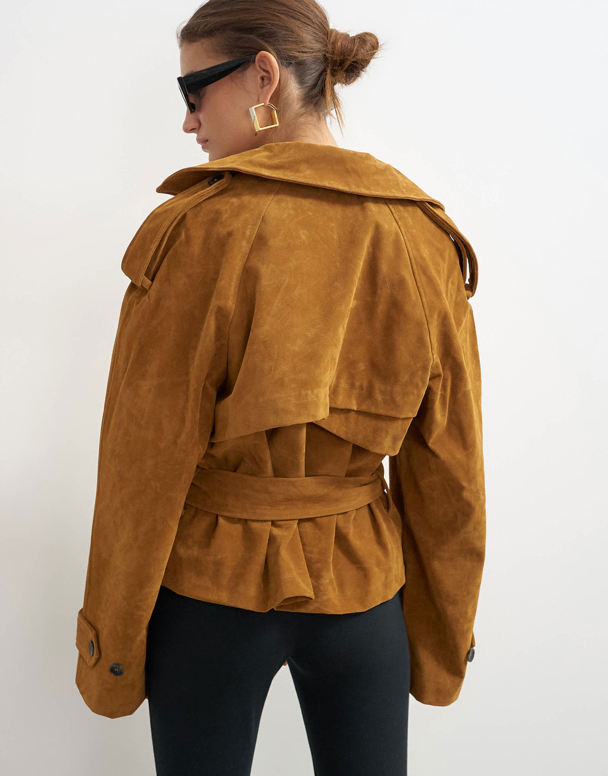Topshop faux suede belted trench in tan