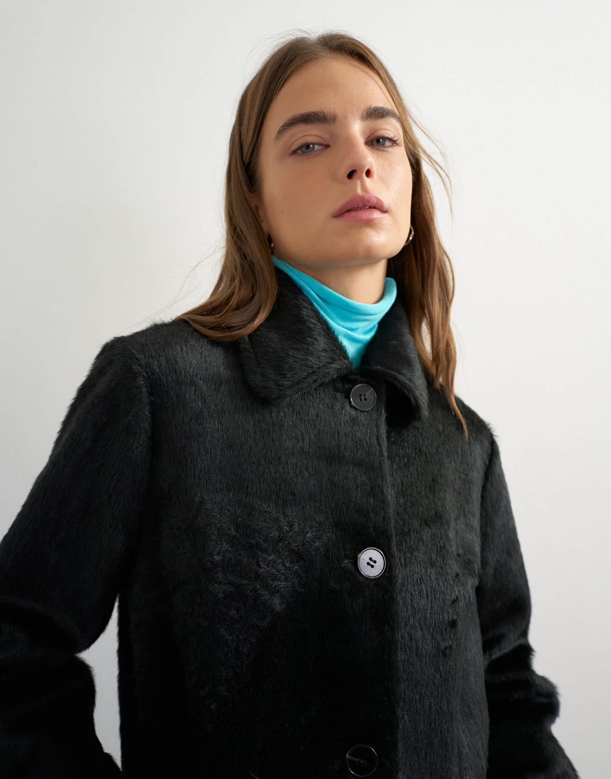 Topshop faux fur long coat in black